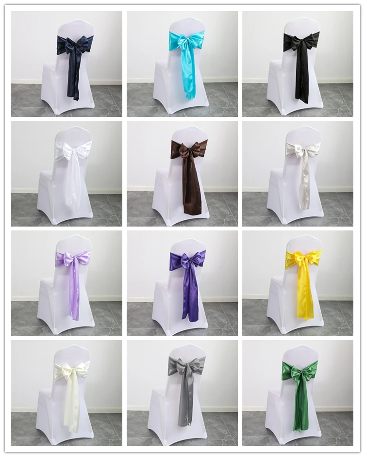 Elegant Satin Chair Cover Band Wedding Chair Back Sashes Strap Tie Ribbon Bow Knot For Banquet Party Christmas Event Decoration