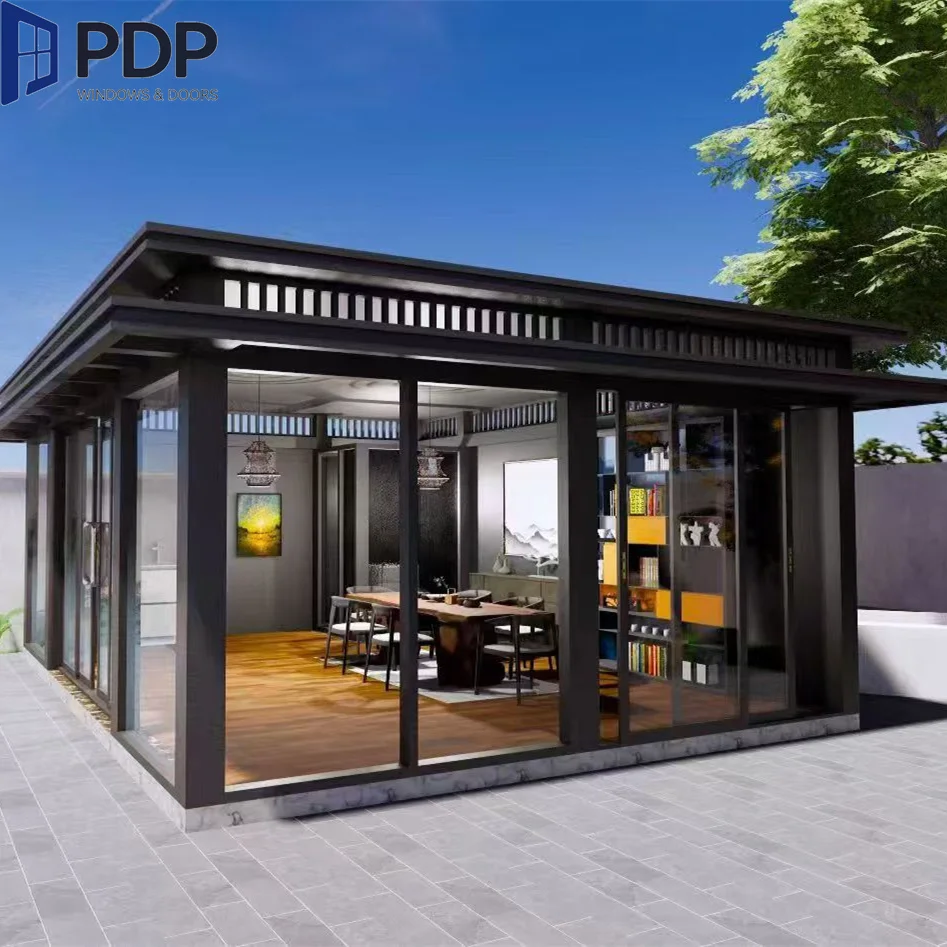 Outdoor Rain-Proof Garden Landscape Pavilion with Windproof Wooden Frame Aluminum Type