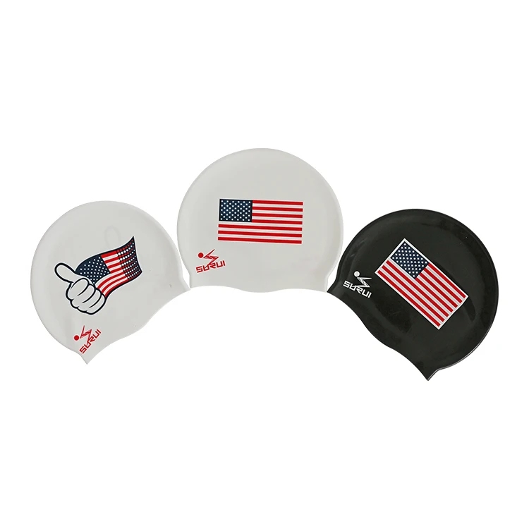 Waterproof 100% Silicone National Flags Nude Kids Swimming Pool Cap