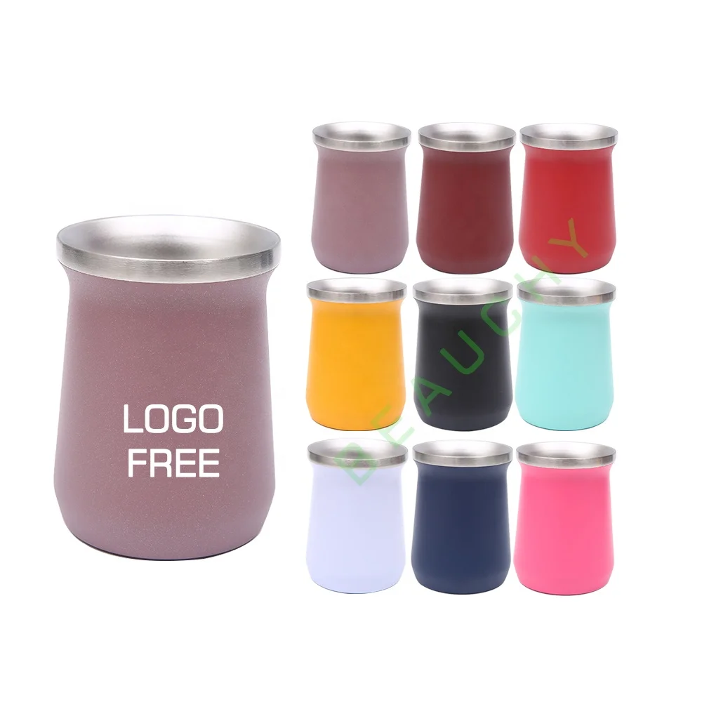 Beuahcy 8Oz Hot Sale 240Ml Double Wall Stainless Steel Yerba Mate Cup Tea Mug With Straw Lid