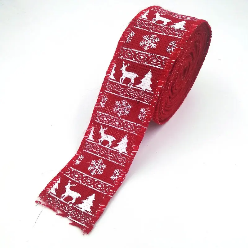 WHOLESALE Christmas Festival Holiday Wedding Party Gift Wrapping Decoration  Printing Jute  Ribbon