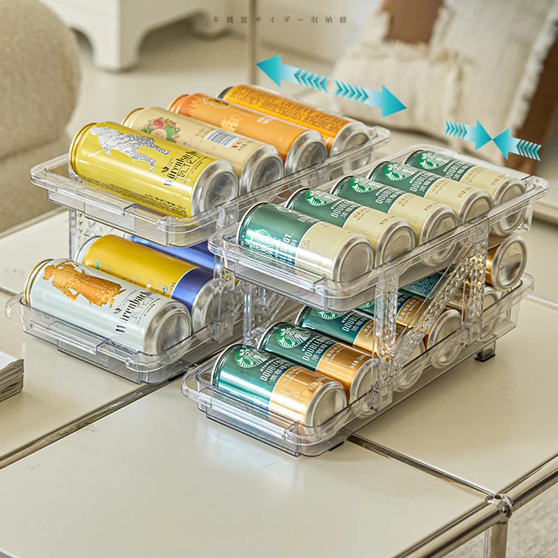 Clear Stackable Drink Beverage Rolling Soda Can Dispenser Holder container Refrigerator Drawer Storage Bins Fridge Organizer Set