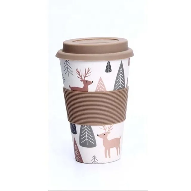 Reusable Bamboo Fibre Travel Cup Thermal Insulated 400 ml Natural Eco Coffee Mug