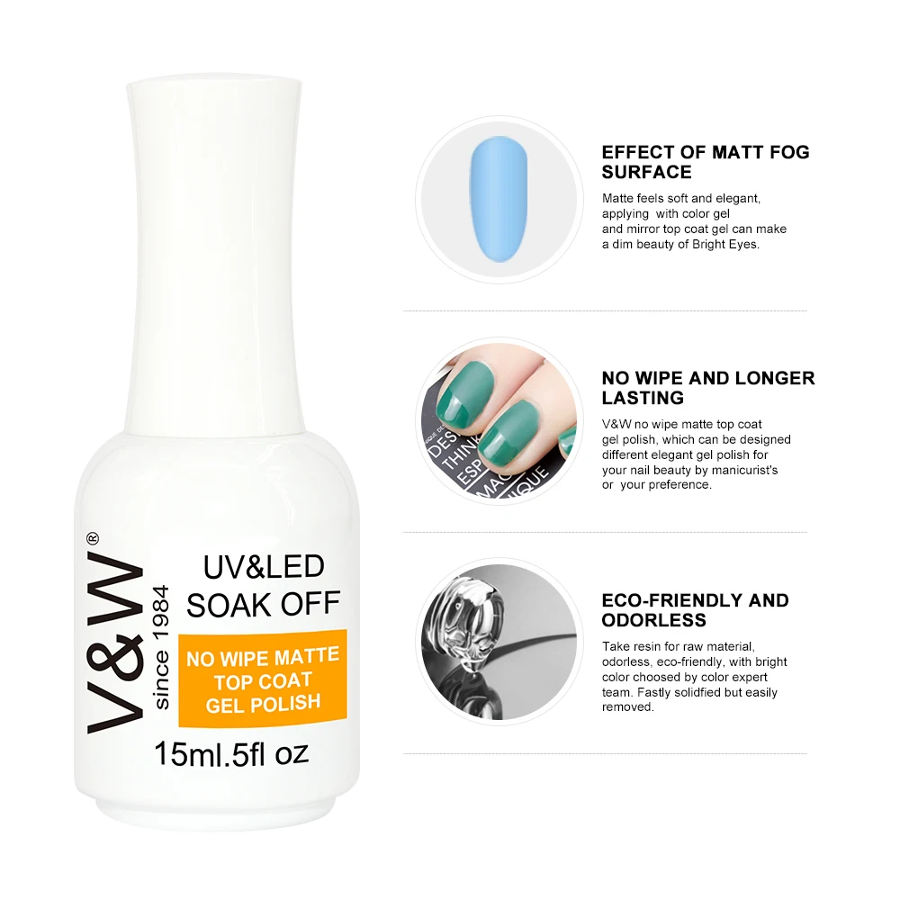 V&W OEM No Wipe Matte Top Coat Gel Polish