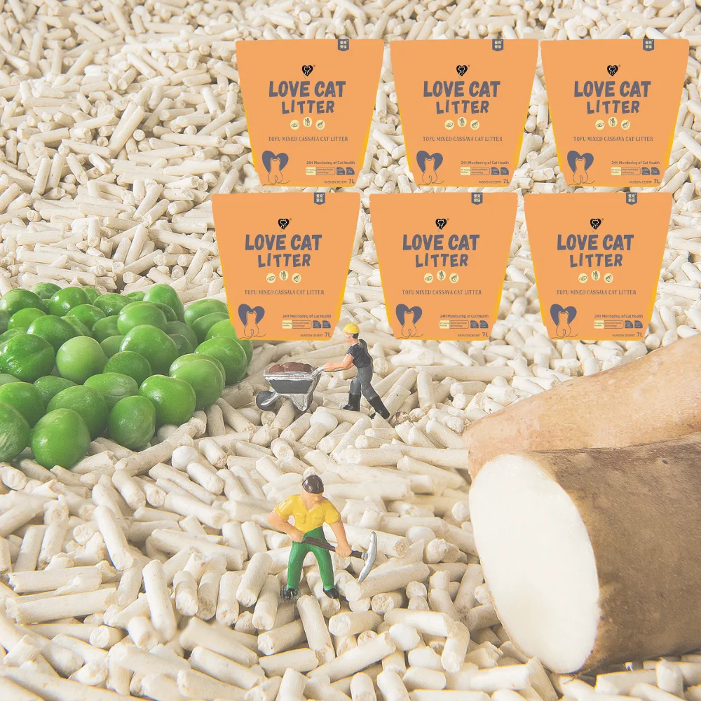 6Bag 2.4KG Wholesale Factory Price Passion Desert 2.0mm Dust-Free 7L Tofu Mixed Cassava Cat Sand