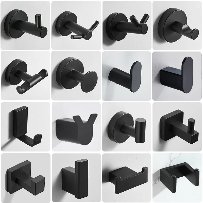 304 Stainless Steel Heavy Duty Round Hooks Wall Mounted, Black Towel Hooks for Bathroom Kitchen Bedroom Metal Robe Hook