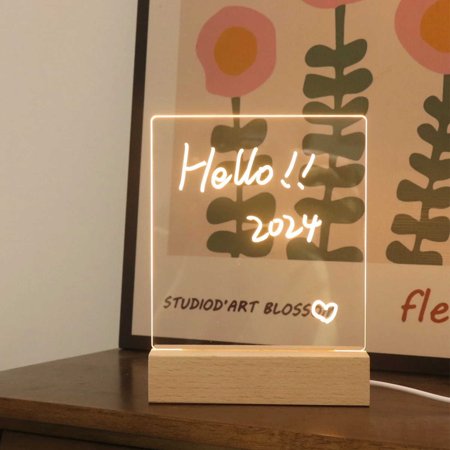 Tabletop Acrylic Wood Led Light Base Display Night Lamp Photo Frame Custom DIY Rectangle Led Wooden Base Light With Blank Plate