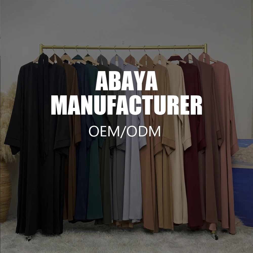 Fall Islamic Clothing custom wholesale Robe Dubai High-End Black Jersey Drawstring Attached Women Muslim Abaya Dress