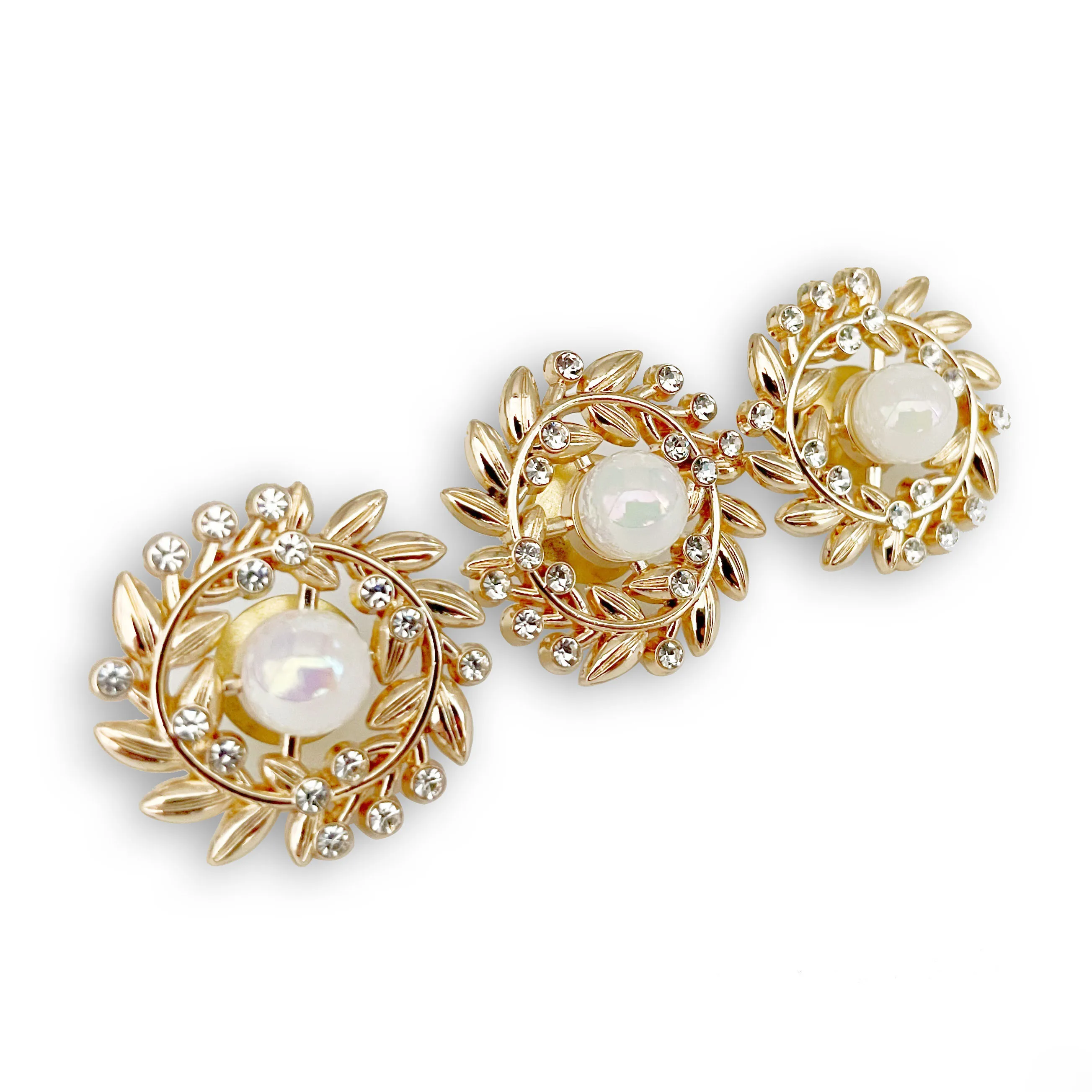 Factory Direct sales Round shape Gold   Big pearl  leaf shape with Diamond  pin  brooches for lapel and suit