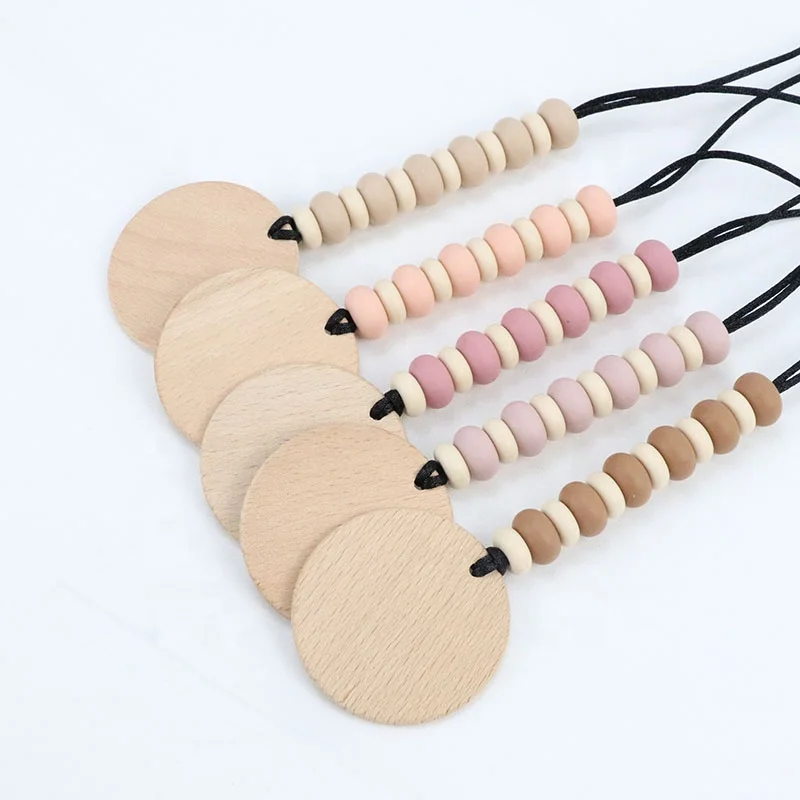 Customized  Pendant Design Abacus Silicone Beads Wood Dis Pendant Keychain Lanyard