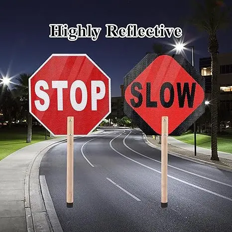 2024 New  Product Hot Selling Stop Slow sign double-sided road sign, reflective metal aluminum stop sign with wooden handle