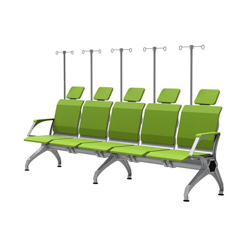 Flya Comfortable Hospital Waiting Patient Transfusion 3/4/5 Seats Chair With Iv Pole Stand Infusion Chair