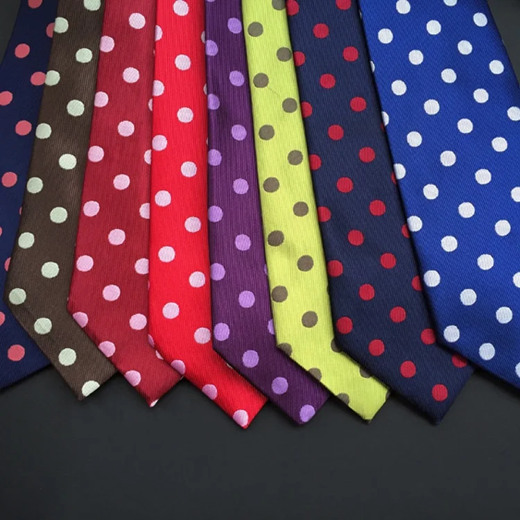 Classic design mens poka dot tie multiple colour polyester necktie fashion high quality white dotted blue tie