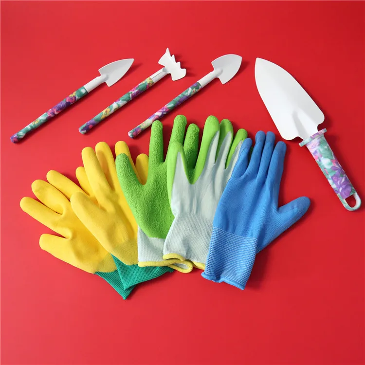 Premium Kids Polyester Nylon Knitted Shell Foam Latex Gloves Hand Safety Kids Garden Gloves