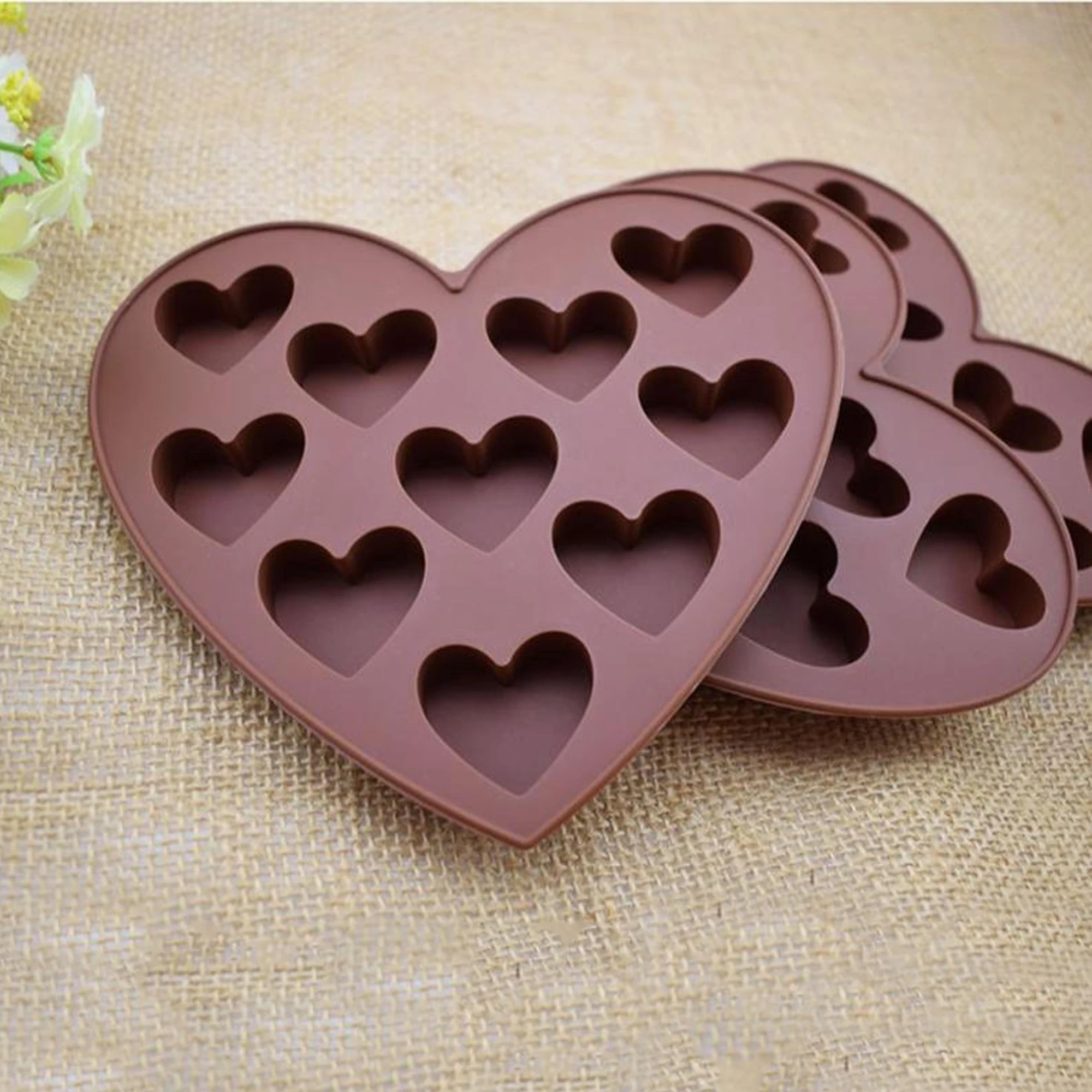 10 Cavity Dimpled Heart Shape Chocolate Mold Silicone Baking Mold For Making Chocolate Bomb Cake Jelly Pudding Dessert Candy