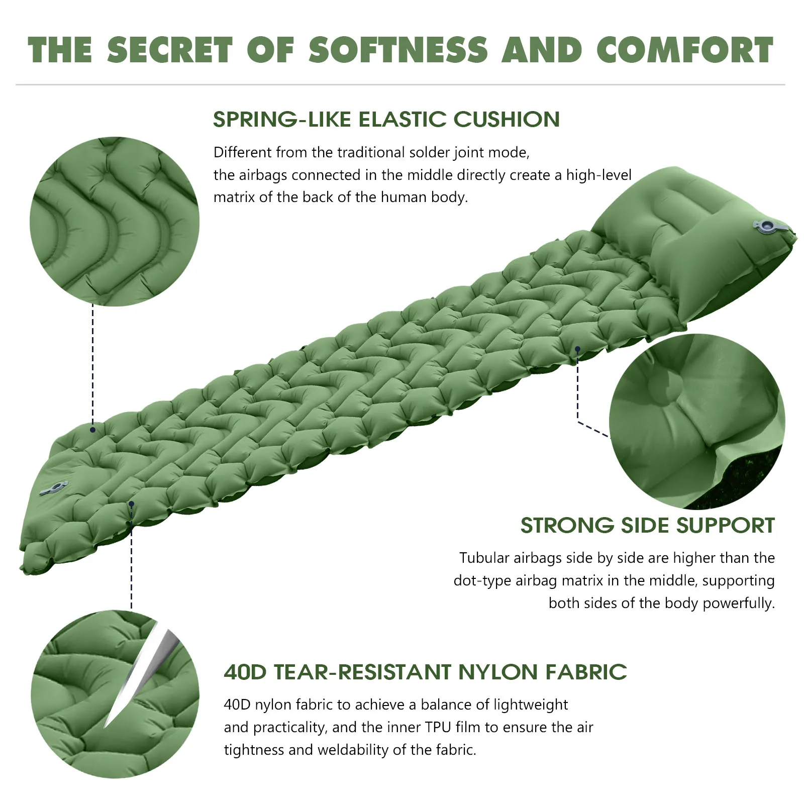 Hot Sale Outdoor 10CM Self inflating Camping Air Mat Foot Pump Press Waterproof Insulated Ultralight Sleeping Pad with Pillow