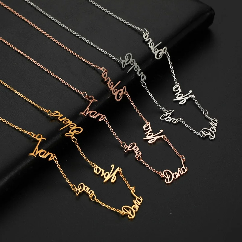Custom Multiple Names Necklace for Women Personalized Family Name Stainless Steel Nameplate Necklaces gold plated jewelry