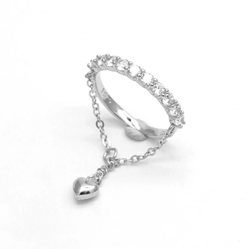 new design chain rings sterling silver ring 925 sterling silver zircon chain with ring