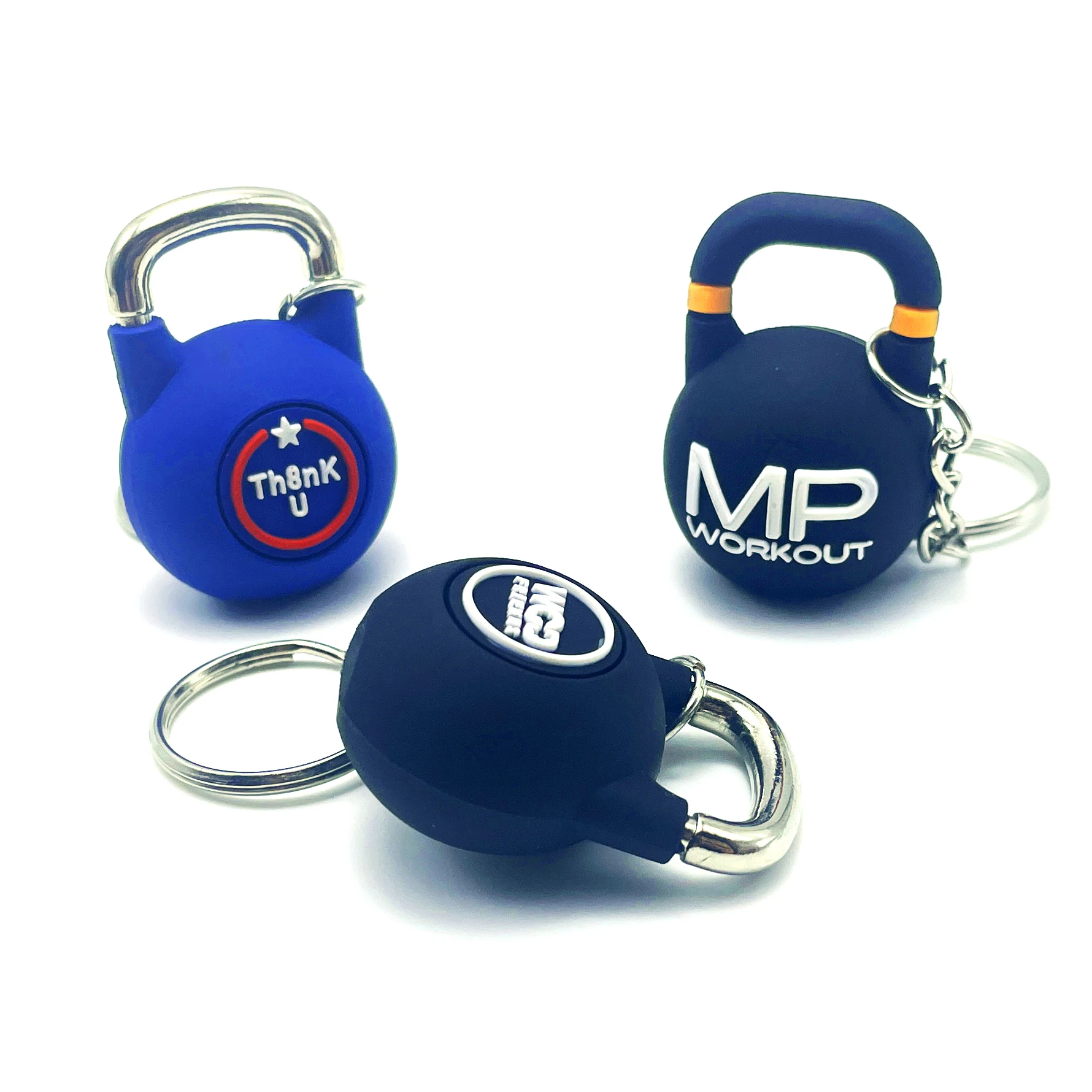 Gym Promotional Metal Crafts Keychains Custom 3D Double-Sided Logo PVC Rubber Barbell Key Chain Fitness Dumbbell Keychain
