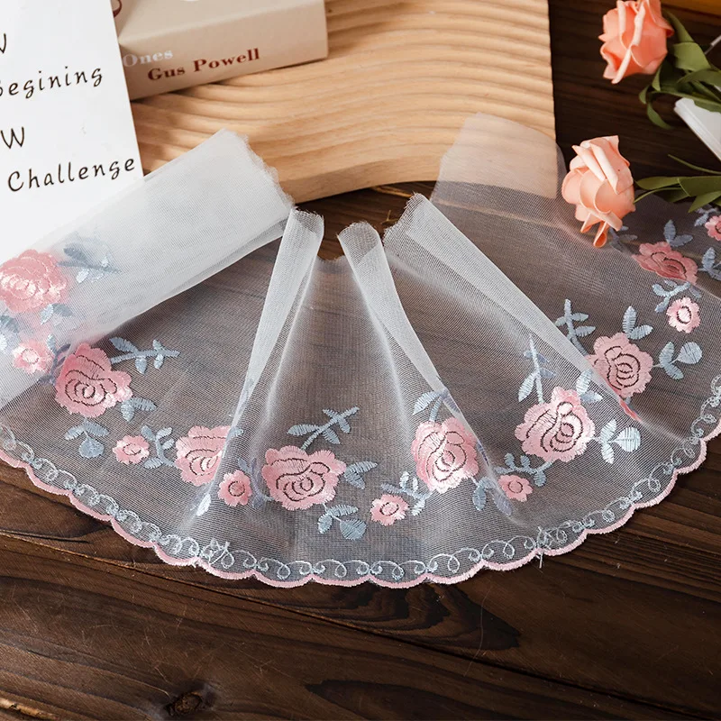 20cm Wide Embroidered Lace Fabric in Designer Color for Curtain Sofa Cushion Table Edge Decoration with Beads and Flowers