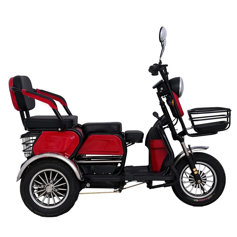 Adult pedal car tricycle passenger electric tricycle with front and rear sliding seats