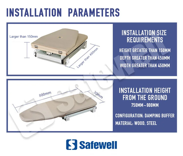 Safewell New Arrival Pneumatic Retractable Folding Home Wardrobe Rotating Ironing Board Space Saving Sleeveboard