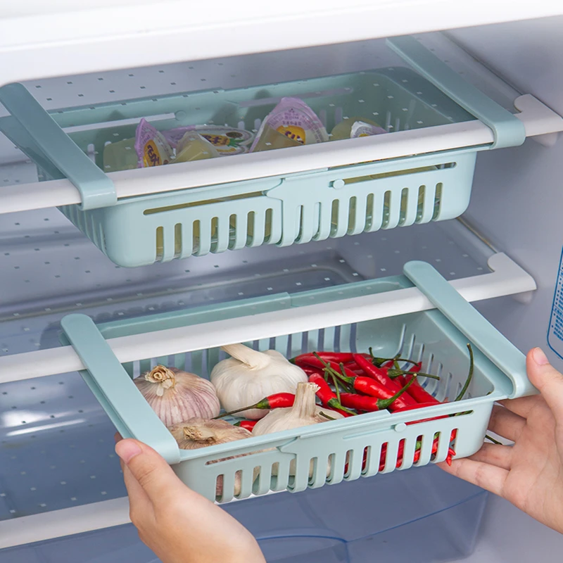2021 new environmentally friendly plastic adjustable retractable refrigerator drawer basket fresh-keeping compartment storage ra