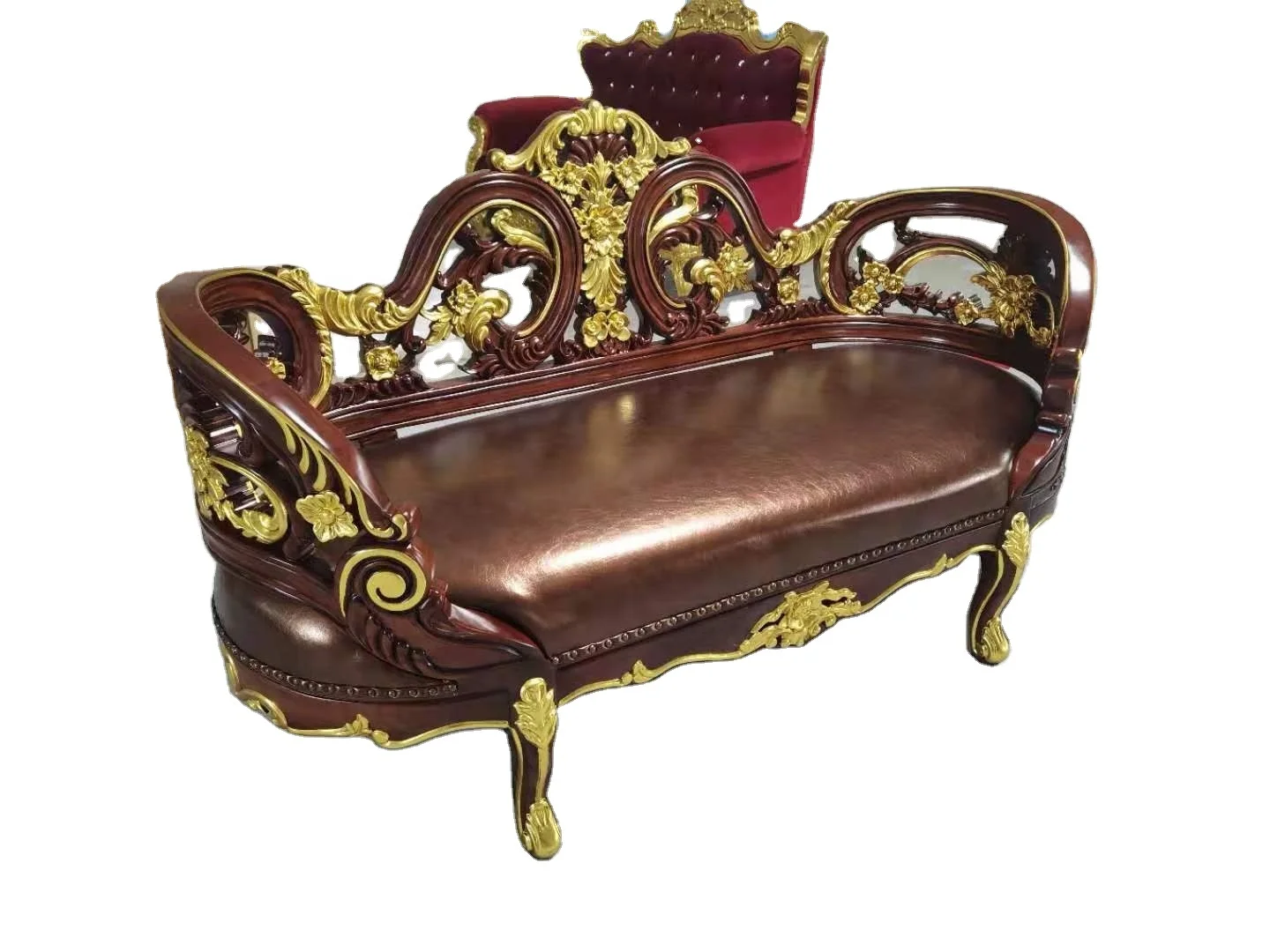 Античная Европейская королевская роскошная деревянная скамейка из красного дерева для гостиной на заказ Полная мебель виллы Классическая кожаная