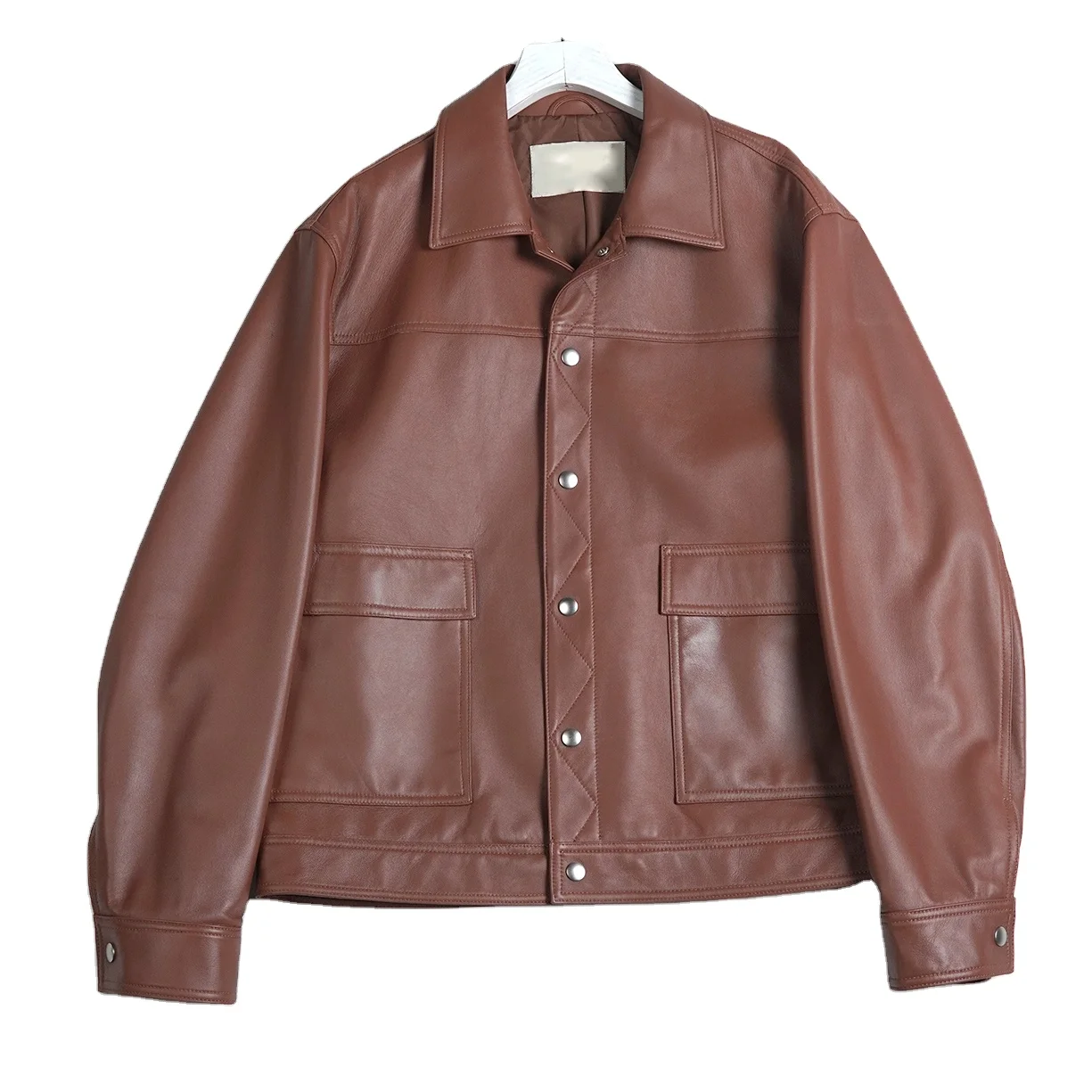 2024 Autumn New Fashion Genuine Burgundy Leather Coat Men Turn-Down Collar  Jackets for Men