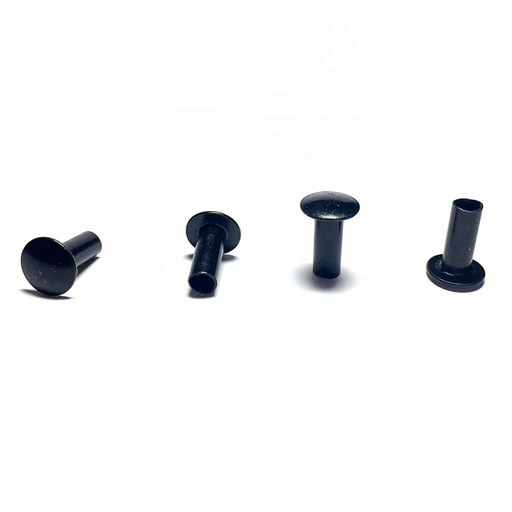 New arrival black color flat head hollow semi tubular rivet for dressing case