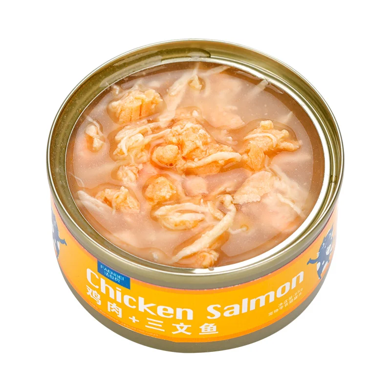 Онлайн оптовая продажа Oem измельченные курицы и лосося консервированные продукты для кошек закуски