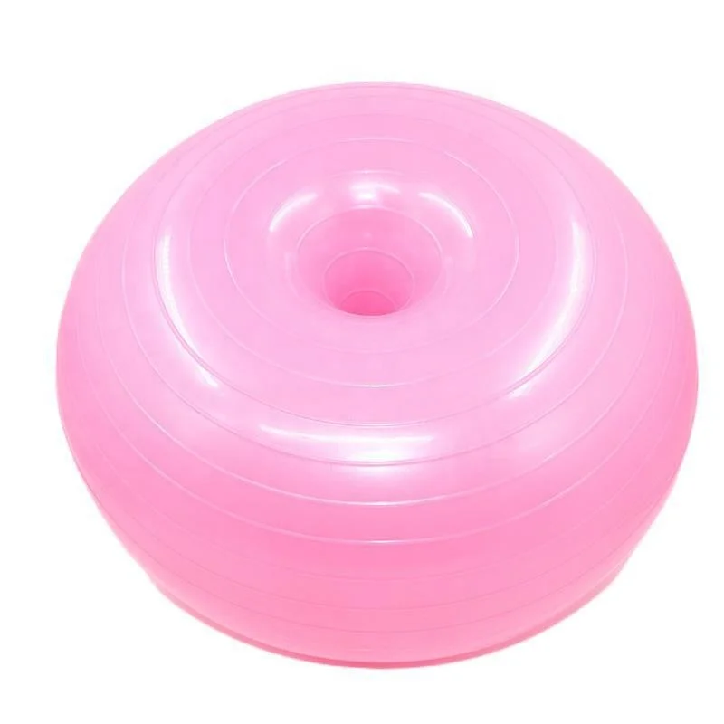Hot Selling 50cm Exercise Yoga Ball PVC Pink Doughnut Shape Yoga Balls Balance Trainer Thicken Anti-Explosion Inflatable Seating