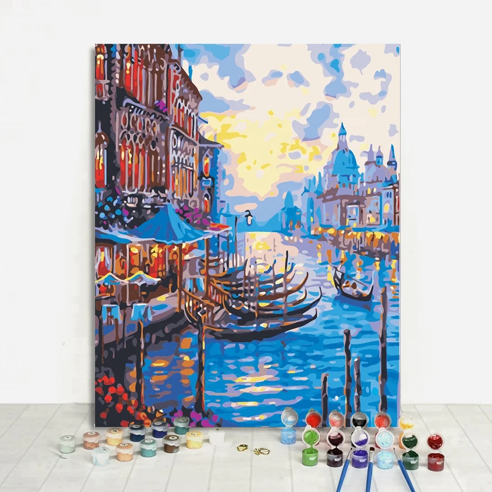 
Venice Night Italy City Skyline River Boats DIY Numbered Oil Painting Art 