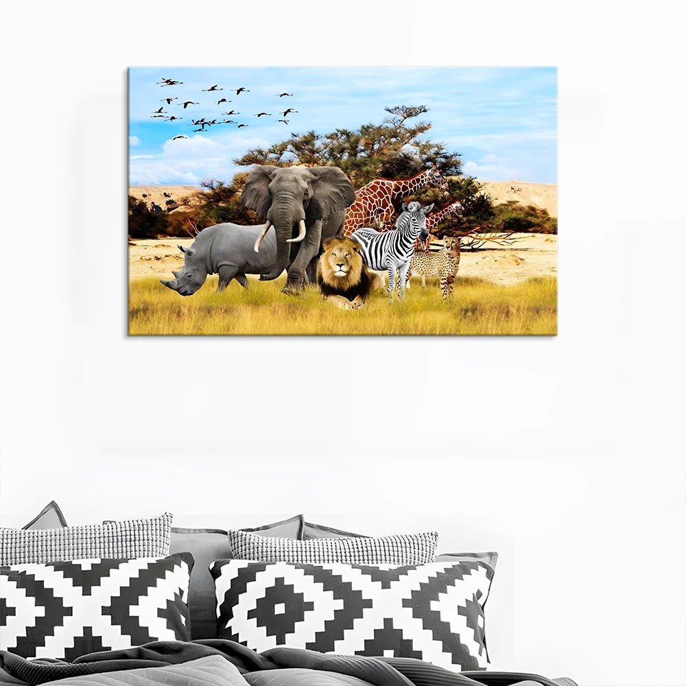 the African grassland painting on canvas and animal oil painting wall art for decoration