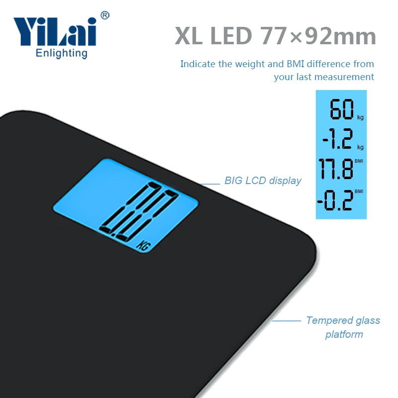 
Digital Body Weight Bathroom Scale With XL-LCD display Body Tape Measure Included, Elegant Black 250kg bathroom weight scale 