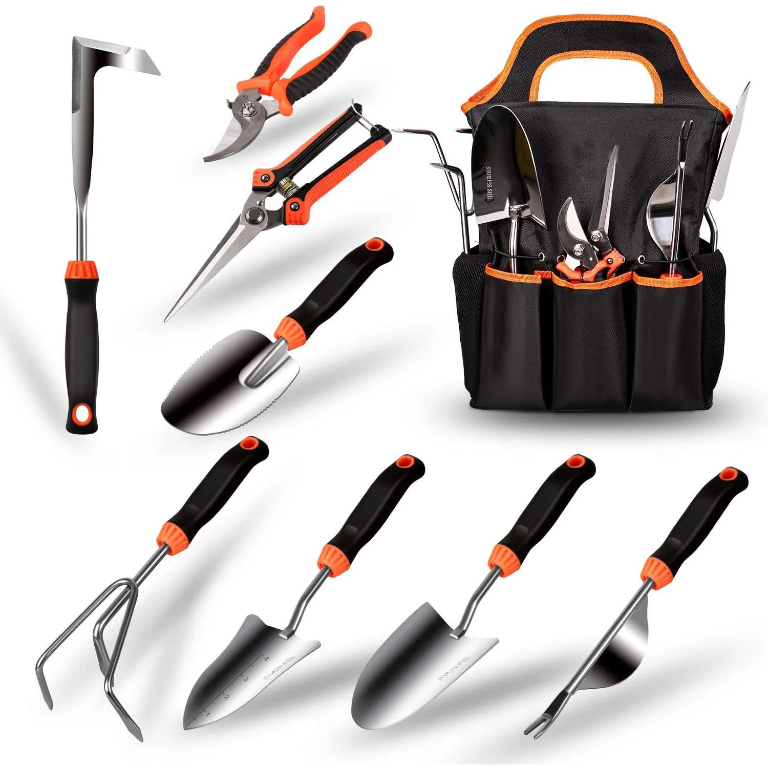 Garden Tool Set Stainless Steel 9-Piece Gardening Tools Glov-Es Scissors Home Garden Tools Shovel Rake Spade Set