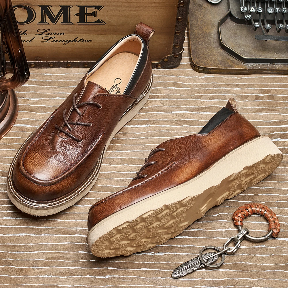 custom logo handmade cow genuine leather lace-up office business walking casual dress shoes for men