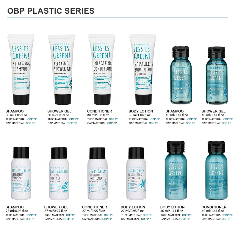 Wholesale 5 Star Luxury recyclable Ocean Bound Plastic Bottles Hotel Toiletries Amenities Set With Shower Gel Lotion Sets