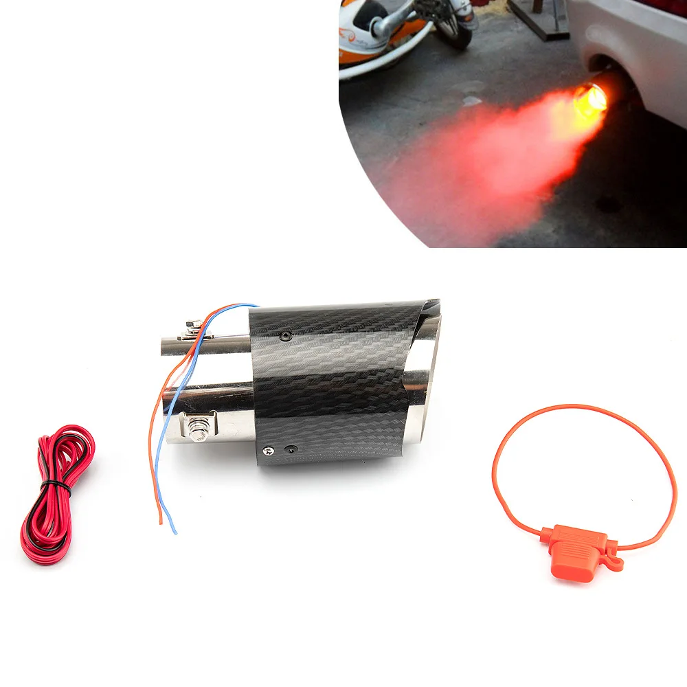 
PUERXIN Car Red/Blue Light LED Exhaust Muffler Tip Pipe Flaming Universal Carbon Fiber Automotive LED Exhaust Tail Pipe 