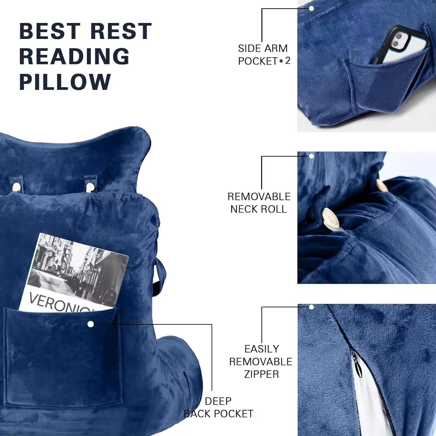 Customized Extra Large Reading & Bed Rest Pillow Detachable Neck Roll Couch-Backrest Pillow