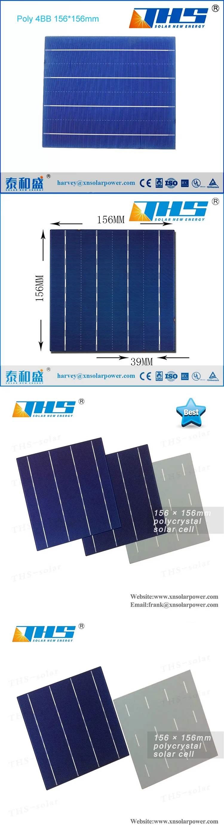 Top supplier wholesale price THSM2-165 2BB poly Solar Cell