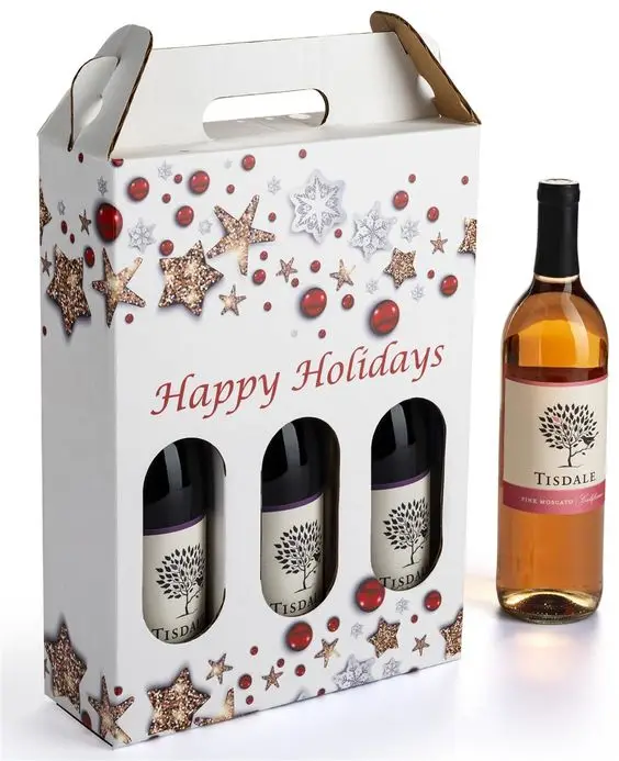 Высококачественная напечатанная на заказ гофрированная бумага caja de vino 3 бутылки бокалы для вина оптом с окном