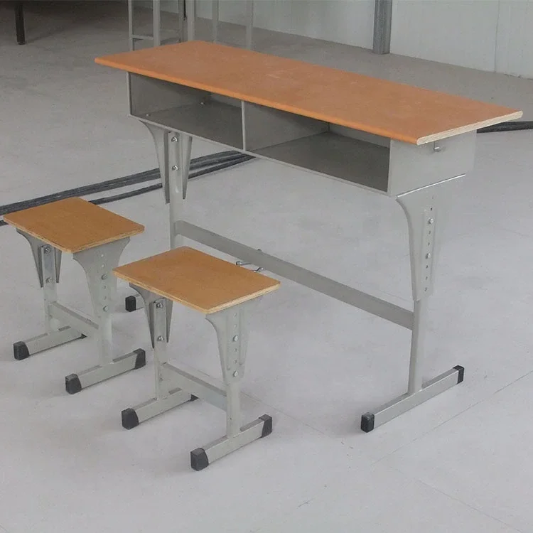 2022 New Design Style School  Furniture University Student Desk and Chair Double Seat Table Chair Set