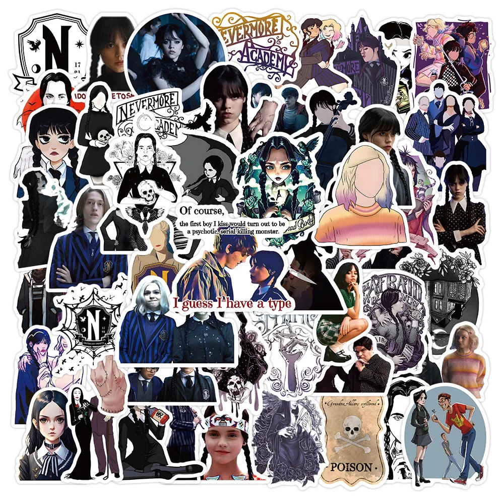 (HOT )Mixed 50Pcs wednesday adams stickers Cartoon Graffiti For Suitcase Laptop Skateboard Water Cup decoration