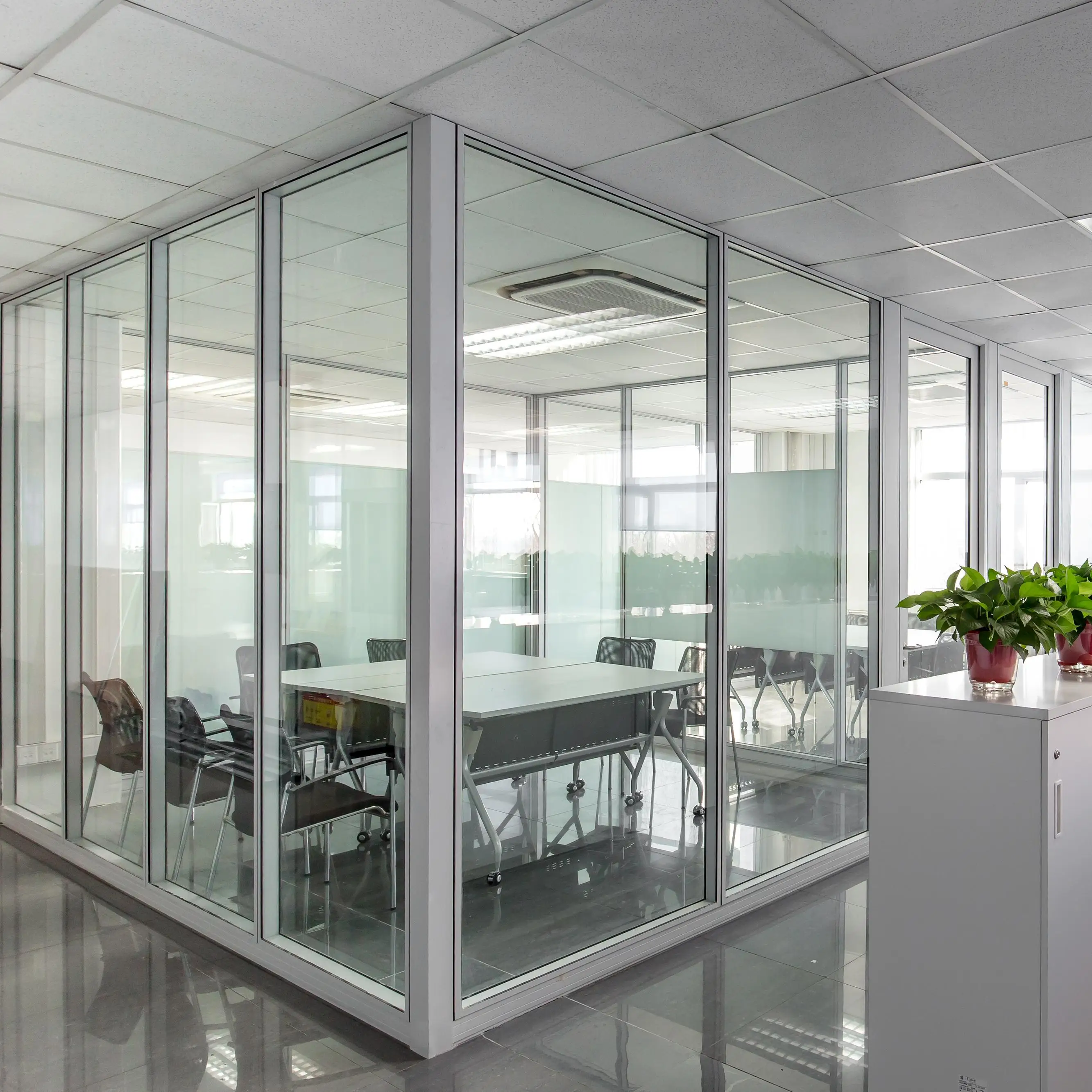 Modular shipping walls  fixing panels acoustical cubicle office home internal partition system visible frame double glass wall