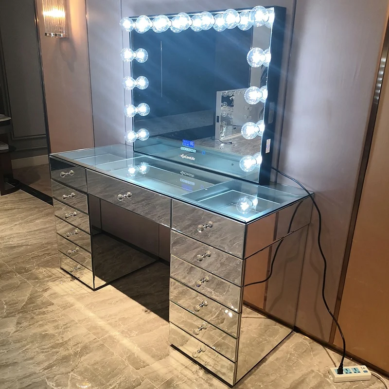 Туалетный столик туалетного столика с большим освещением из МДФ и стекла Docarelife для макияжа с легким зеркалом