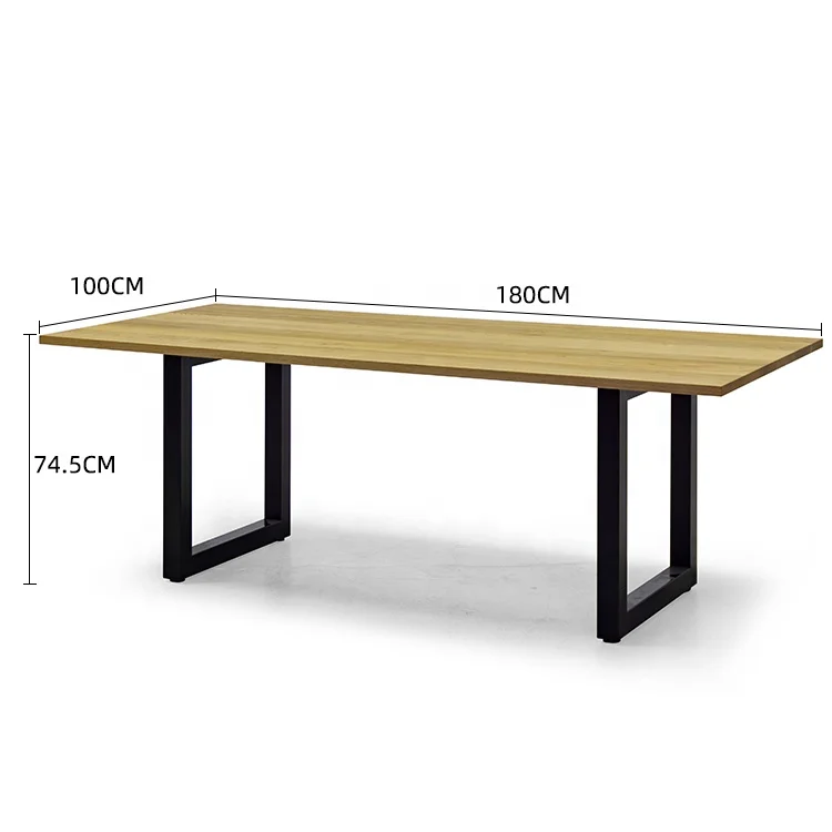 Modern design minimalist cheap large rectangular kitchen room furniture metal leg wood dining table