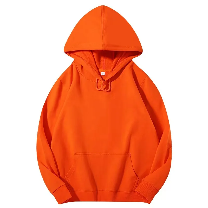 Spring and autumn solid color plus velvet hooded pullover sweater for men and women printed logo fixed map work clothes hoodie