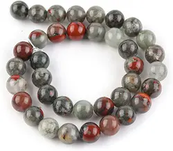 Natural Gemstone Beads 6-10mm African Bloodstone Polished Round Smooth Stone Bead for Jewelry Making Adults DIY Bracelet 15 Inch
