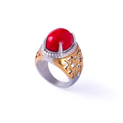 Women Fashion Stainless Steel Jewelry Retro Natural Stone Rose Quartz Agate Turquoise Lapis Lazuli Ring For Men